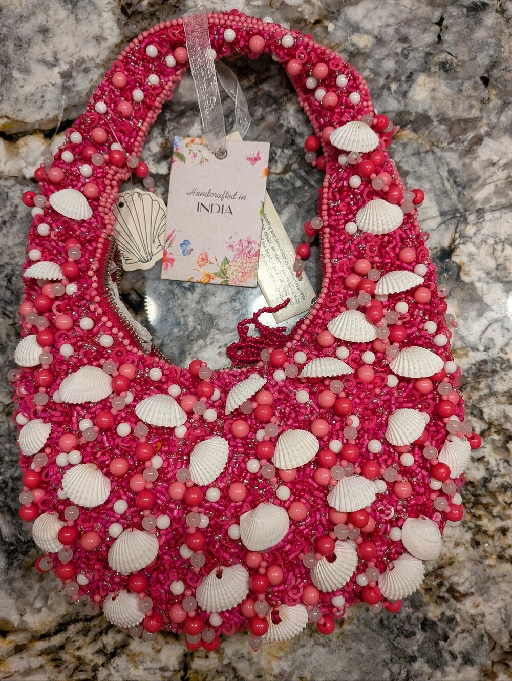 Viral Handcrafted In India Pink Beaded Shell Shoulder Bag, NWT!